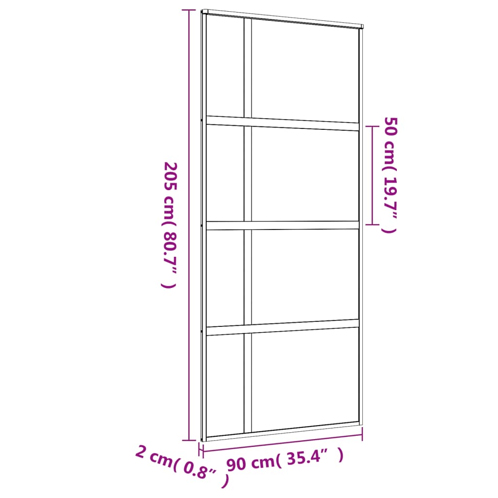 Schuifdeur 90x205 cm mat ESG-glas en aluminium goudkleurig 90 x 205 cm Mat