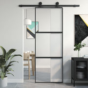 Schuifdeur 76x205 cm gehard glas aluminium zwart