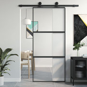 Schuifdeur 90x205 cm gehard glas aluminium zwart
