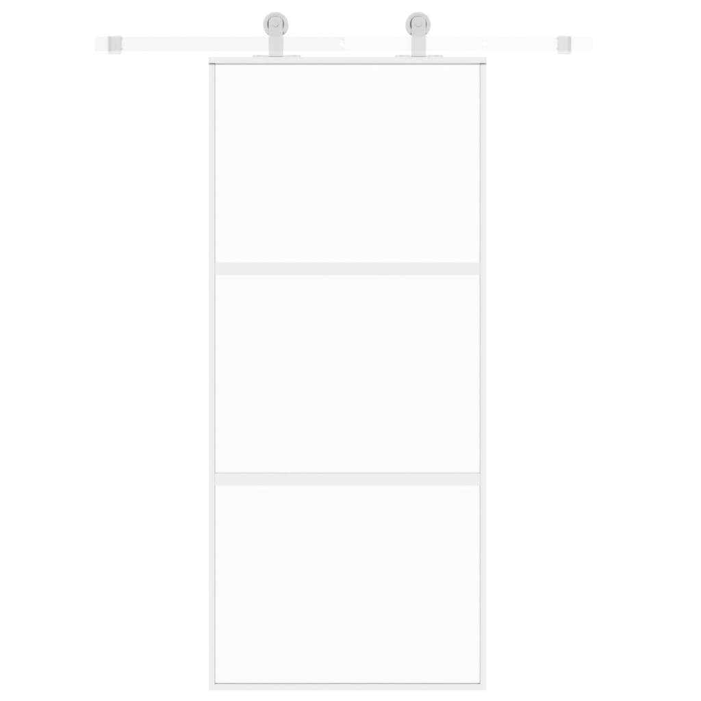 Schuifdeur Gehard Glas En Aluminium Wit En Transparant 90 x 205 cm 2 horizontale stangen