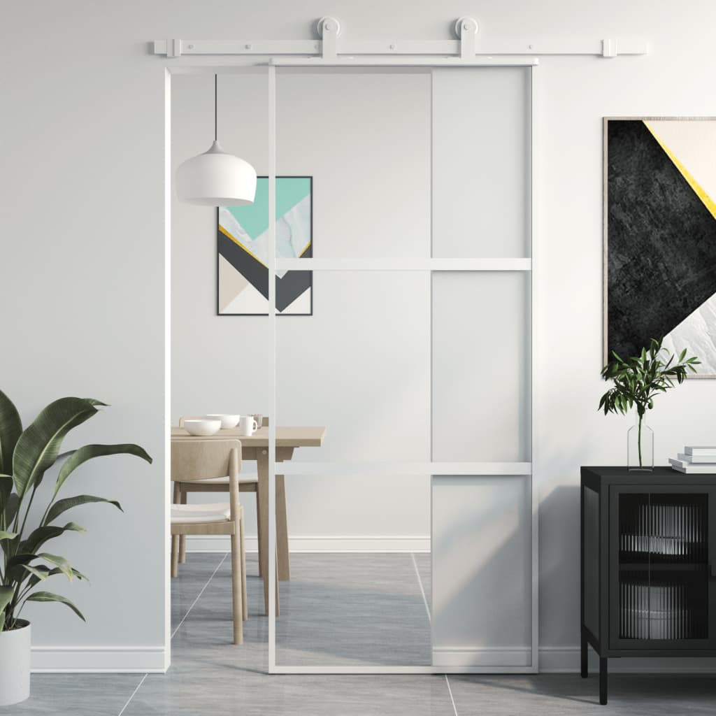 Schuifdeur Gehard Glas En Aluminium Wit En Transparant 90 x 205 cm 2 horizontale stangen