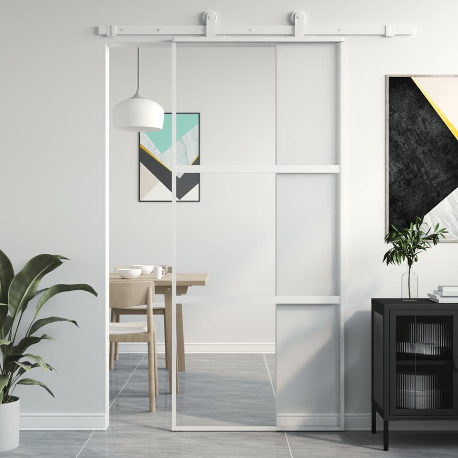 Schuifdeur Gehard Glas En Aluminium Wit En Transparant 90 x 205 cm 2 horizontale stangen