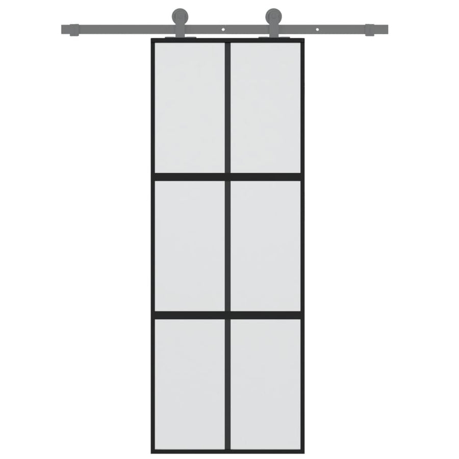 Schuifdeur 76X205 Cm Gehard Glas En Aluminium Zwart