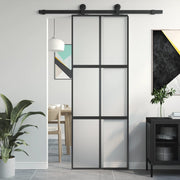 Schuifdeur 76x205 cm gehard glas aluminium zwart