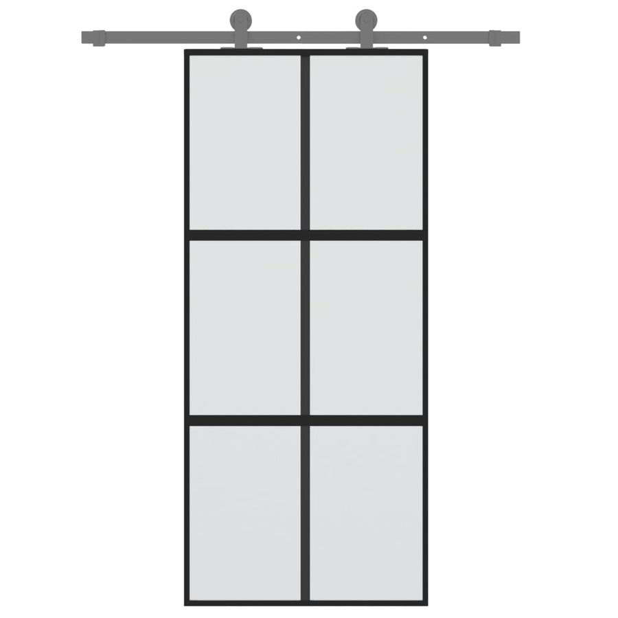 Schuifdeur 90X205 Cm Gehard Glas En Aluminium Zwart