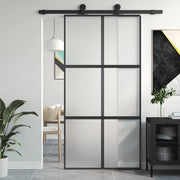 Schuifdeur 102,5x205 cm mat glas aluminium zwart