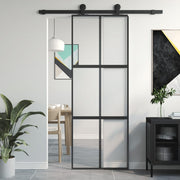 Schuifdeur 76x205 cm gehard glas aluminium zwart