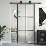 Schuifdeur 90x205 cm gehard glas aluminium zwart