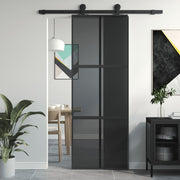 Schuifdeur 76x205 cm gehard glas aluminium zwart