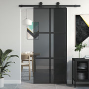 Schuifdeur 90x205 cm gehard glas aluminium zwart