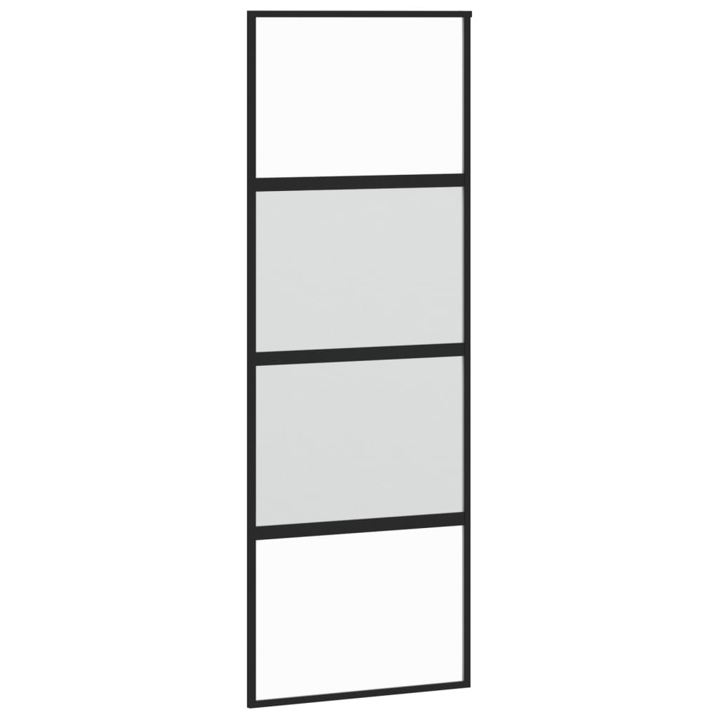 Schuifdeur 76x205 cm gehard glas en aluminium zwart 76 x 205 cm Halfmat