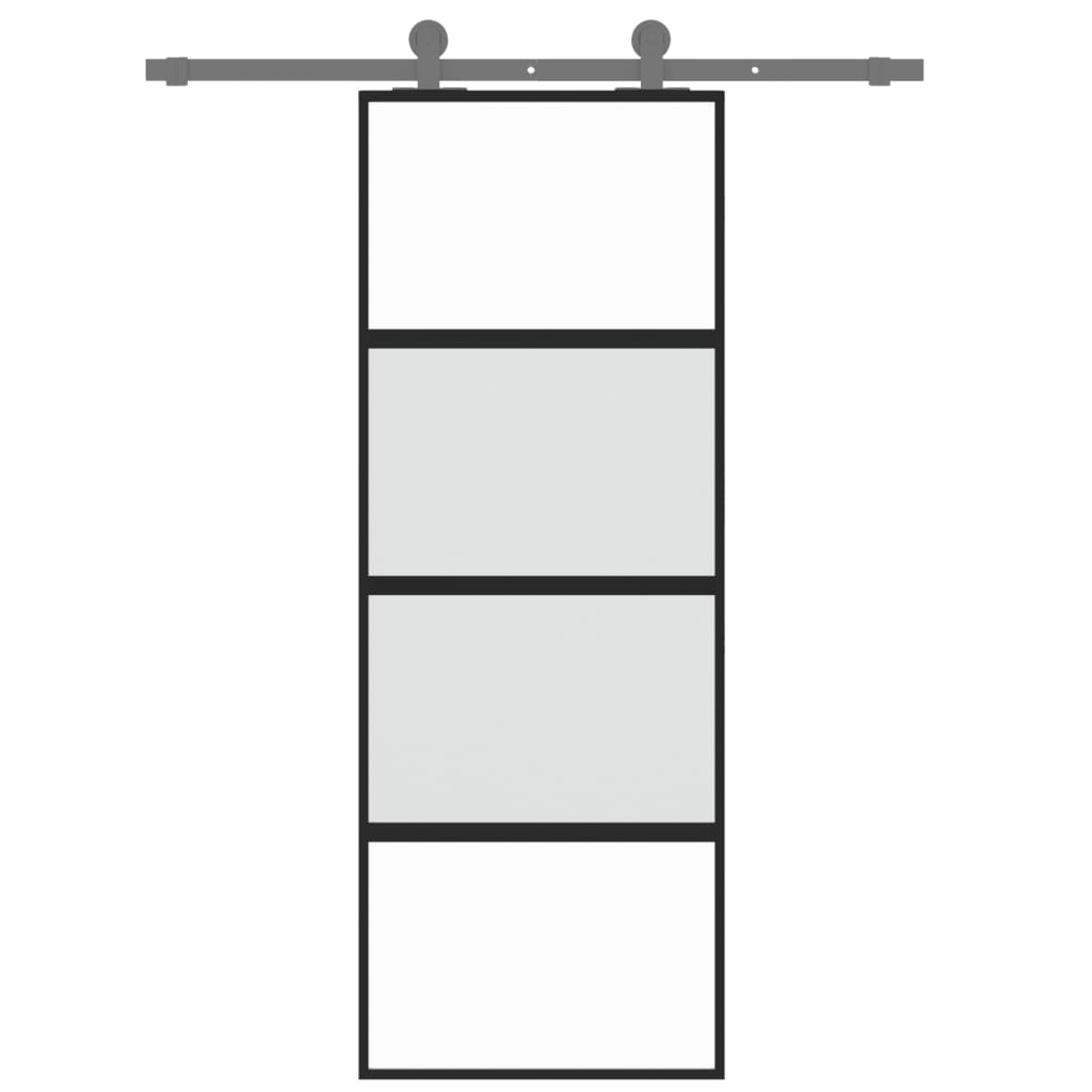 Schuifdeur 76x205 cm gehard glas en aluminium zwart 76 x 205 cm Halfmat