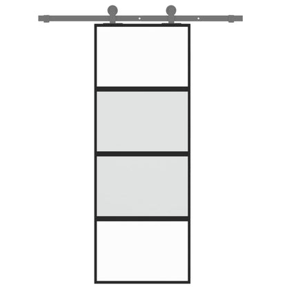 Schuifdeur 76x205 cm gehard glas en aluminium zwart 76 x 205 cm Halfmat