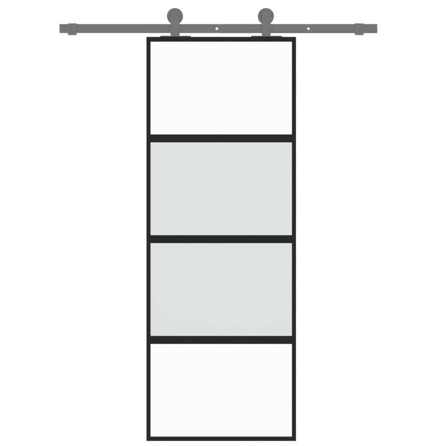 Schuifdeur 76x205 cm gehard glas en aluminium zwart 76 x 205 cm Halfmat