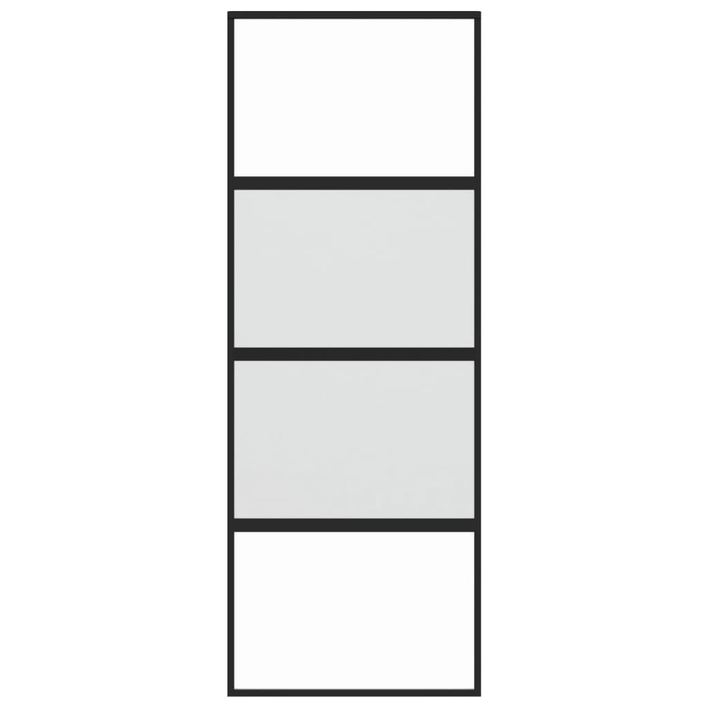 Schuifdeur 76x205 cm gehard glas en aluminium zwart 76 x 205 cm Halfmat