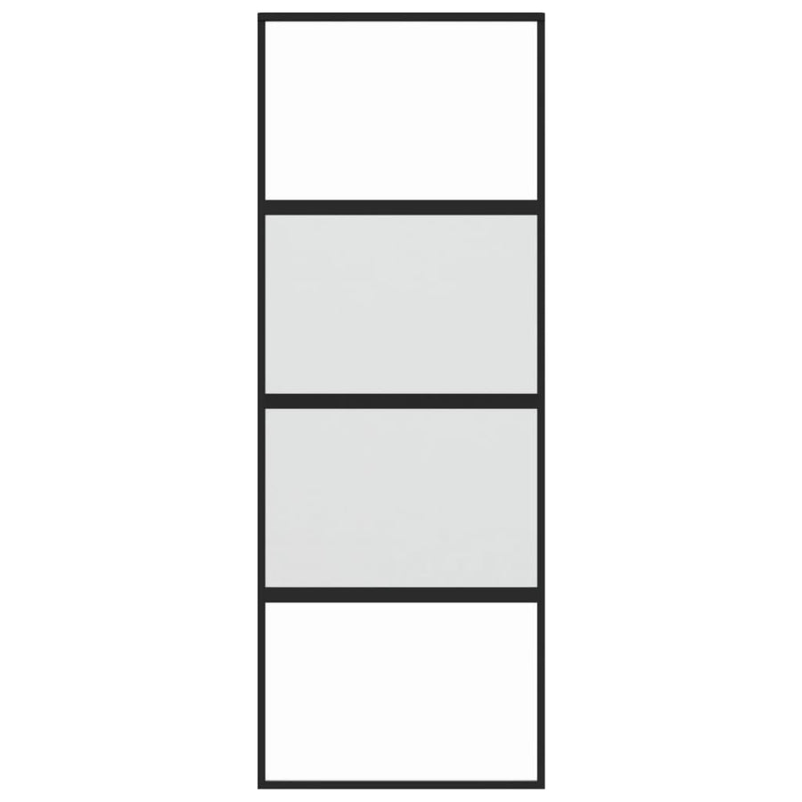 Schuifdeur 76x205 cm gehard glas en aluminium zwart 76 x 205 cm Halfmat
