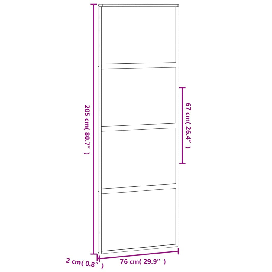 Schuifdeur 76x205 cm gehard glas en aluminium zwart 76 x 205 cm Halfmat