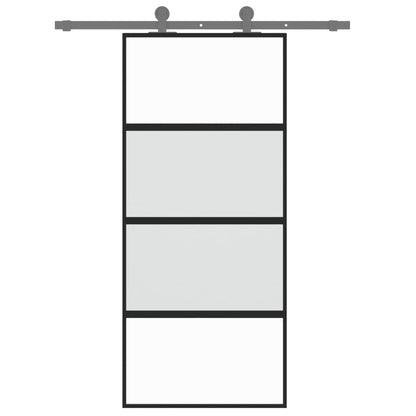 Schuifdeur 90x205 cm gehard glas en aluminium zwart 1 90 x 205 cm Zwart