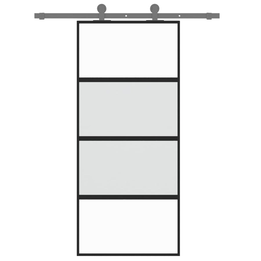 Schuifdeur 90x205 cm gehard glas en aluminium zwart 1 90 x 205 cm Zwart