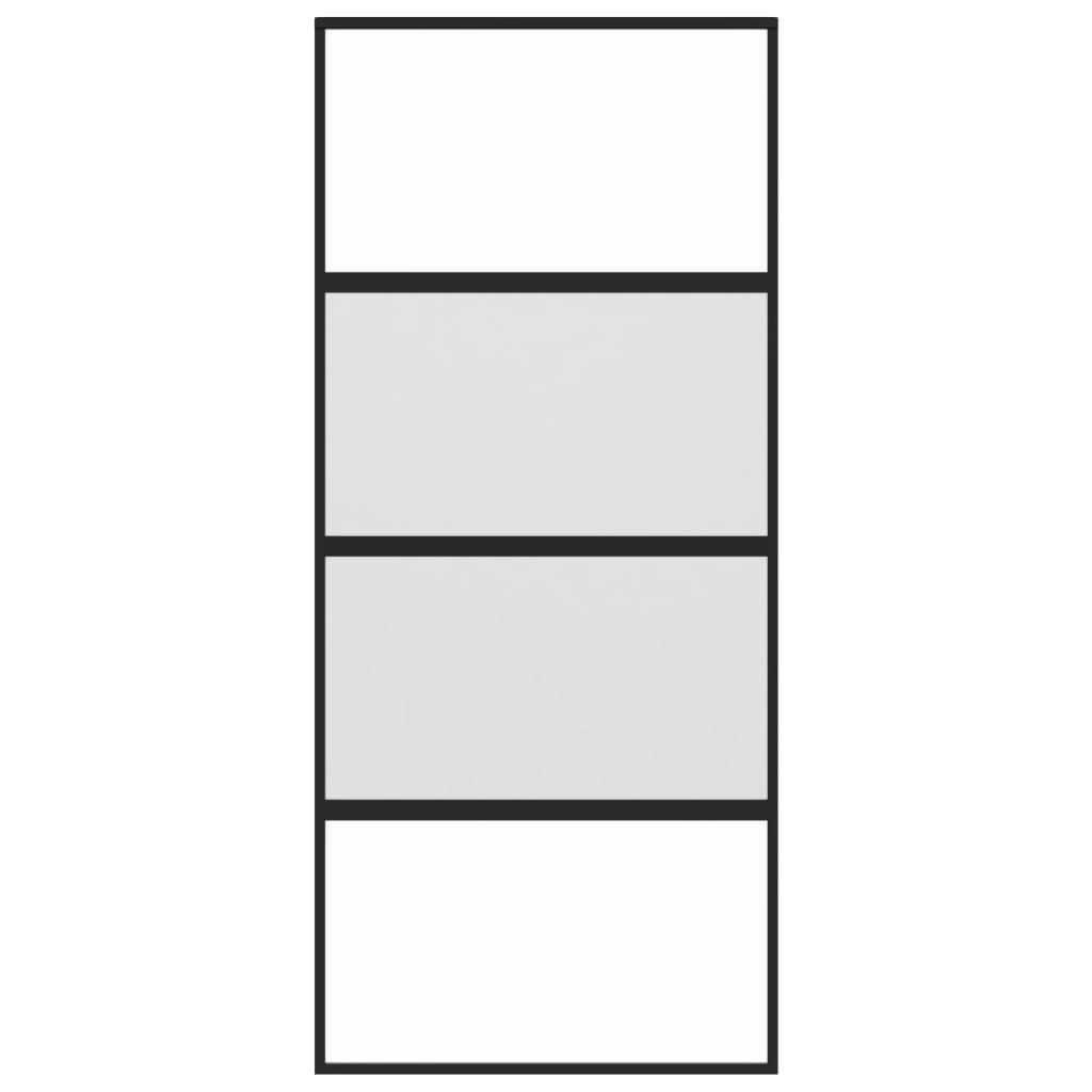 Schuifdeur 90x205 cm gehard glas en aluminium zwart 1 90 x 205 cm Zwart