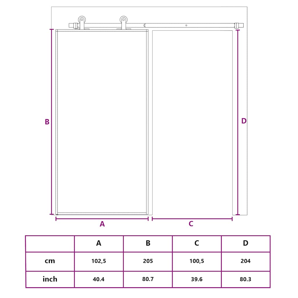 Schuifdeur 102,5x205 cm gehard glas en aluminium zwart