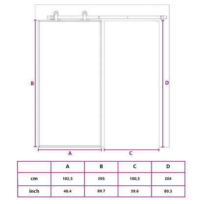 Schuifdeur 102,5x205 cm gehard glas en aluminium zwart