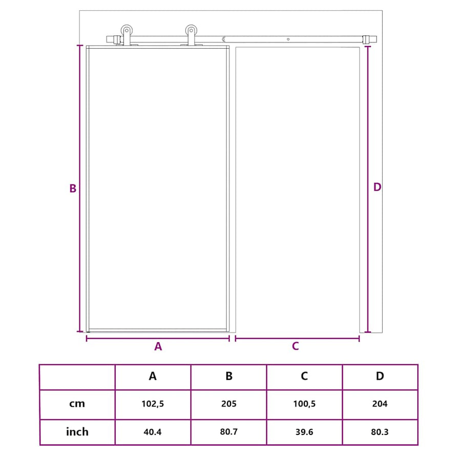 Schuifdeur 102,5x205 cm gehard glas en aluminium zwart