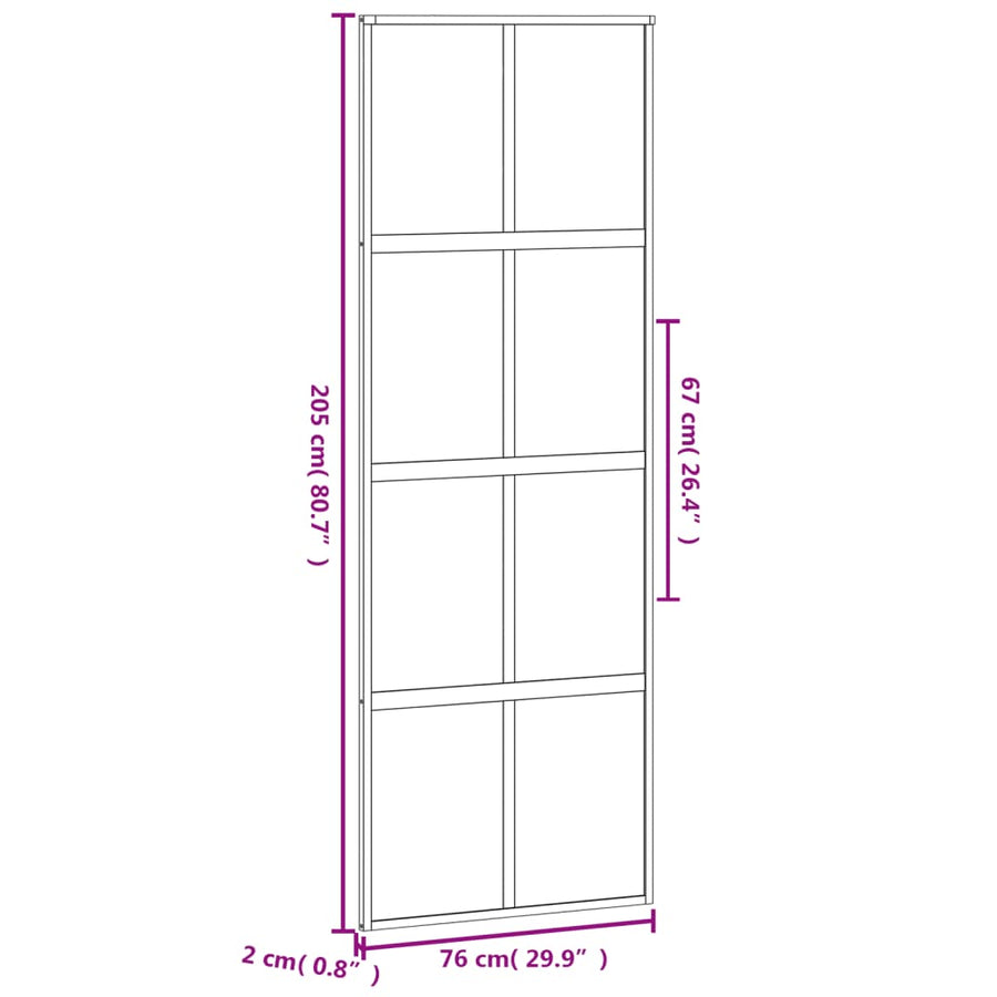 Schuifdeur 76x205 cm gehard glas en aluminium zwart 1 76 x 205 cm Zwart