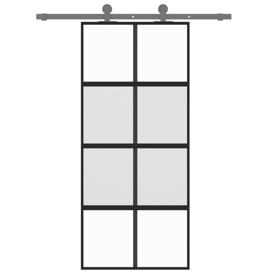 Schuifdeur 90x205 cm gehard glas en aluminium zwart 1 90 x 205 cm Zwart