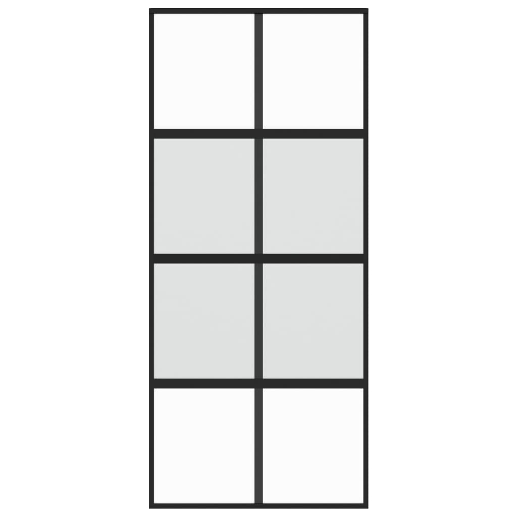 Schuifdeur 90x205 cm gehard glas en aluminium zwart 1 90 x 205 cm Zwart