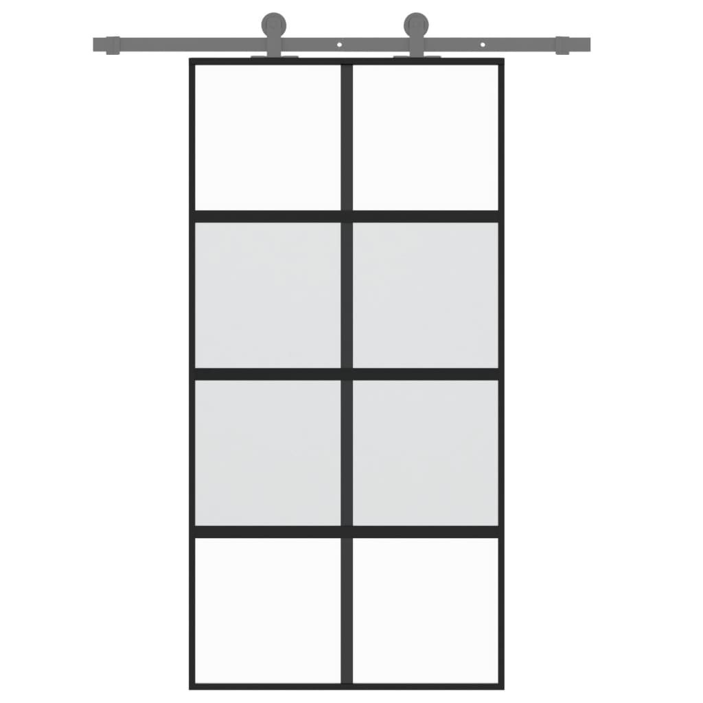 Schuifdeur 102,5x205 cm gehard glas en aluminium zwart 102.5 x 205 cm Halfmat