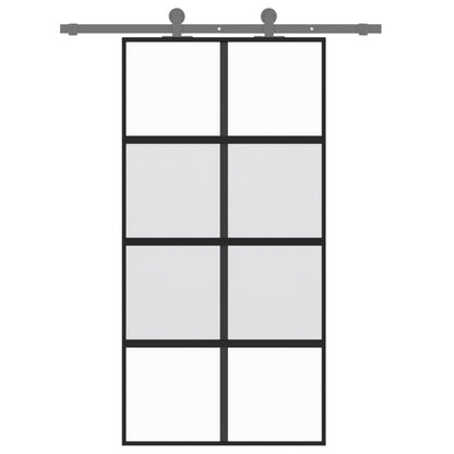 Schuifdeur 102,5x205 cm gehard glas en aluminium zwart 102.5 x 205 cm Halfmat