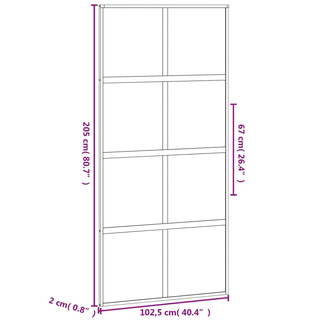 Schuifdeur 102,5x205 cm gehard glas en aluminium zwart 102.5 x 205 cm Halfmat
