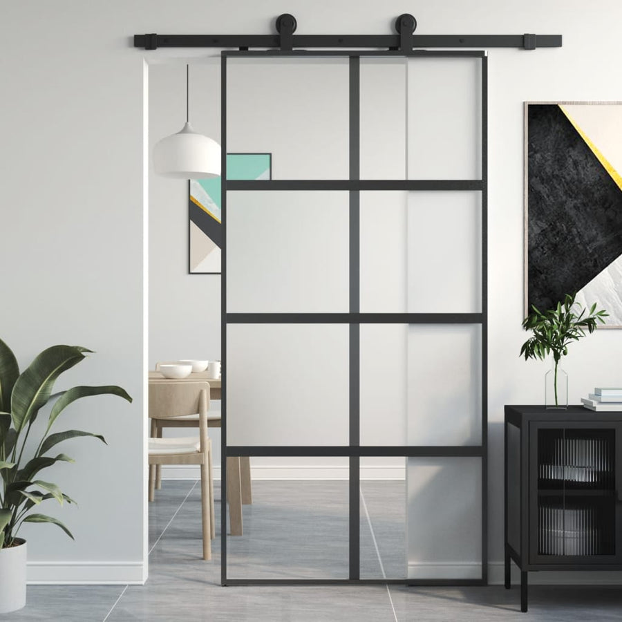 Schuifdeur 102,5x205 cm gehard glas en aluminium zwart 102.5 x 205 cm Halfmat