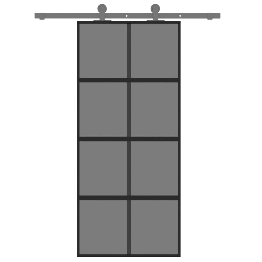 Schuifdeur 90x205 cm gehard glas en aluminium zwart 90 x 205 cm Donker transparant