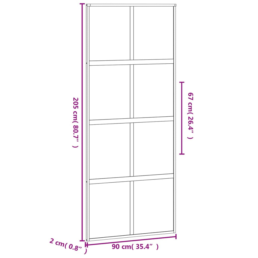 Schuifdeur 90x205 cm gehard glas en aluminium zwart 90 x 205 cm Donker transparant