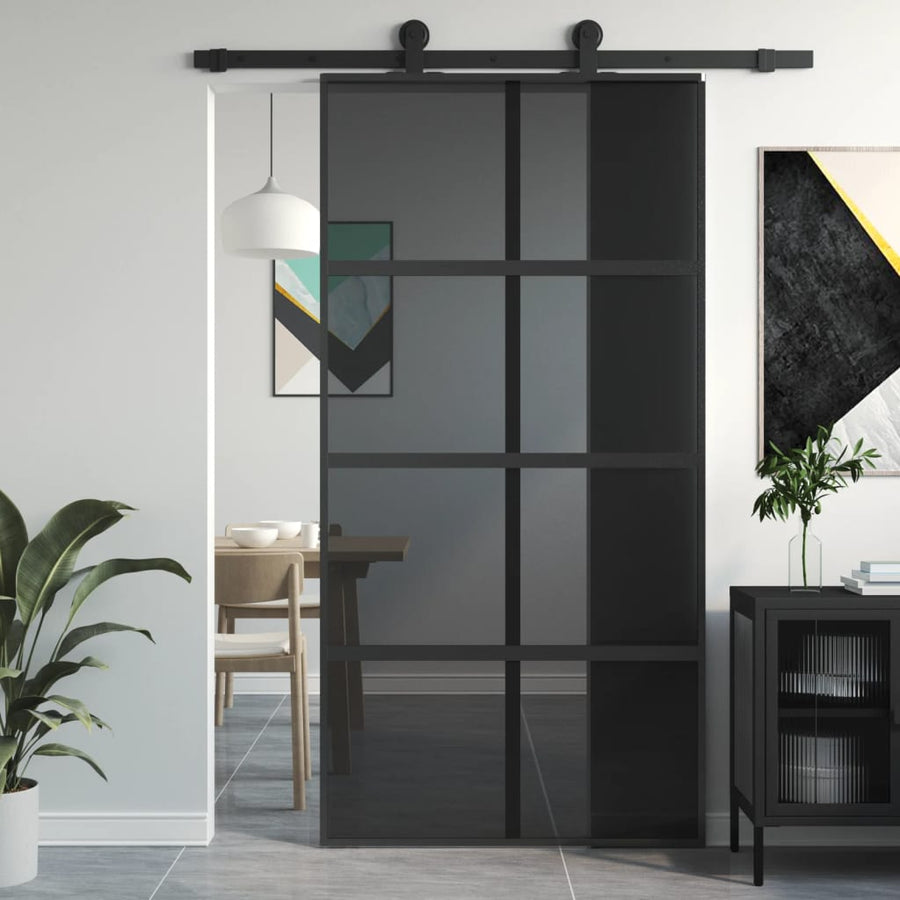 Schuifdeur 102,5x205 cm gehard glas en aluminium zwart 102.5 x 205 cm Donker transparant