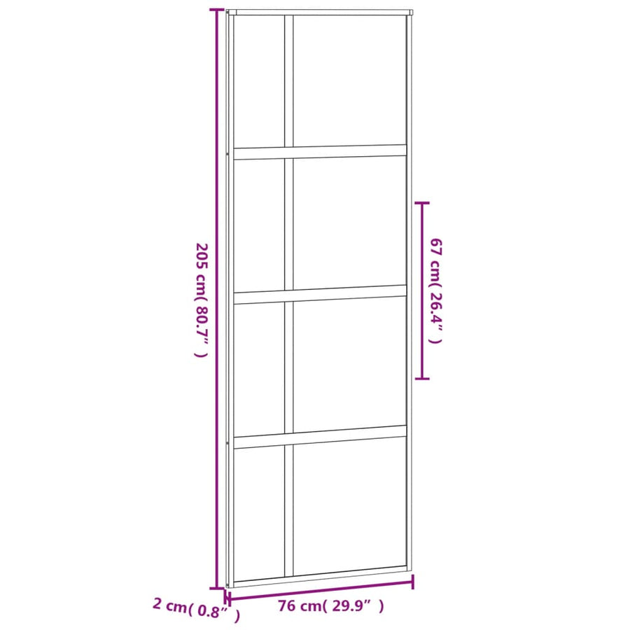 Schuifdeur 76x205 cm gehard glas en aluminium zwart 1 76 x 205 cm Zwart
