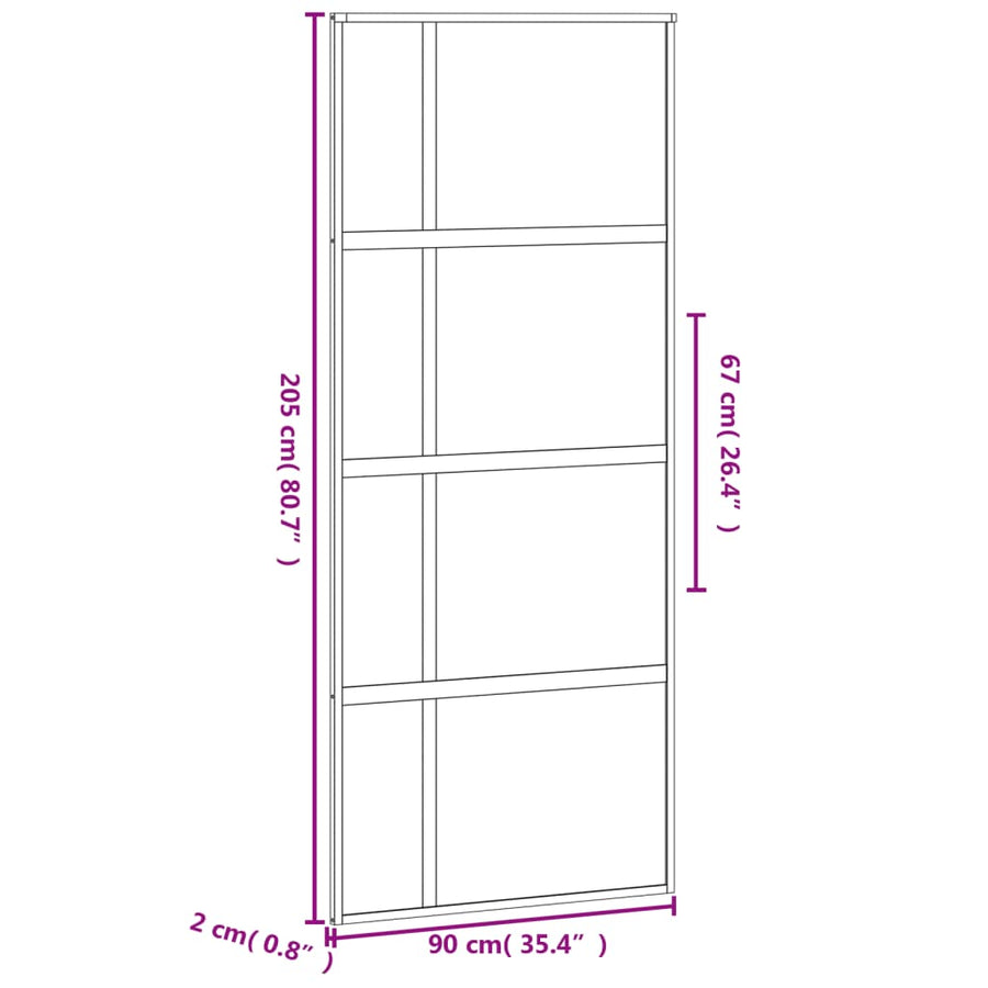 Schuifdeur 90x205 cm gehard glas en aluminium zwart 1 90 x 205 cm Zwart