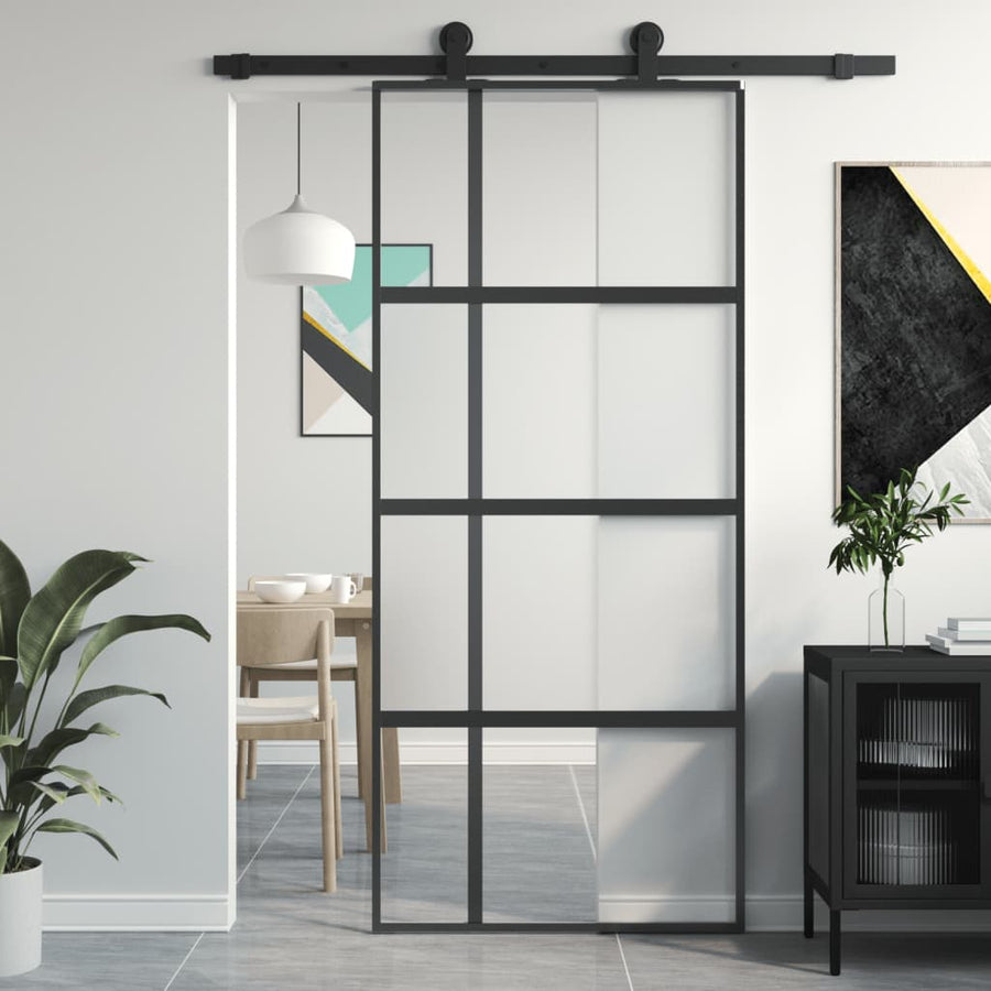 Schuifdeur 90x205 cm gehard glas en aluminium zwart 1 90 x 205 cm Zwart