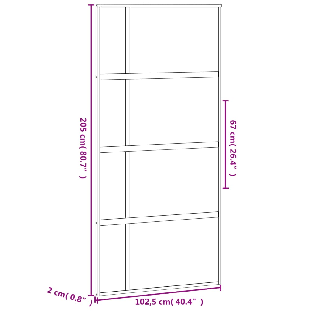 Schuifdeur 102,5x205 cm gehard glas en aluminium zwart 102.5 x 205 cm Halfmat