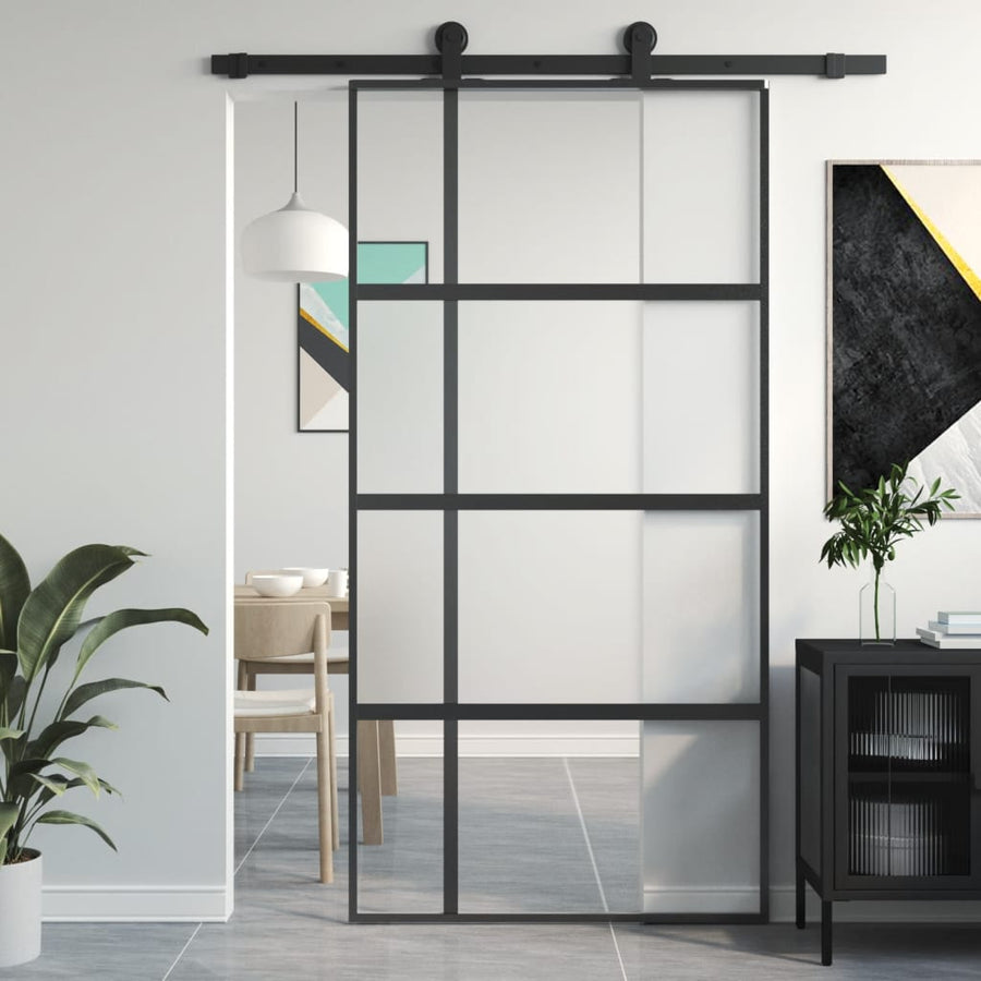 Schuifdeur 102,5x205 cm gehard glas en aluminium zwart 102.5 x 205 cm Halfmat