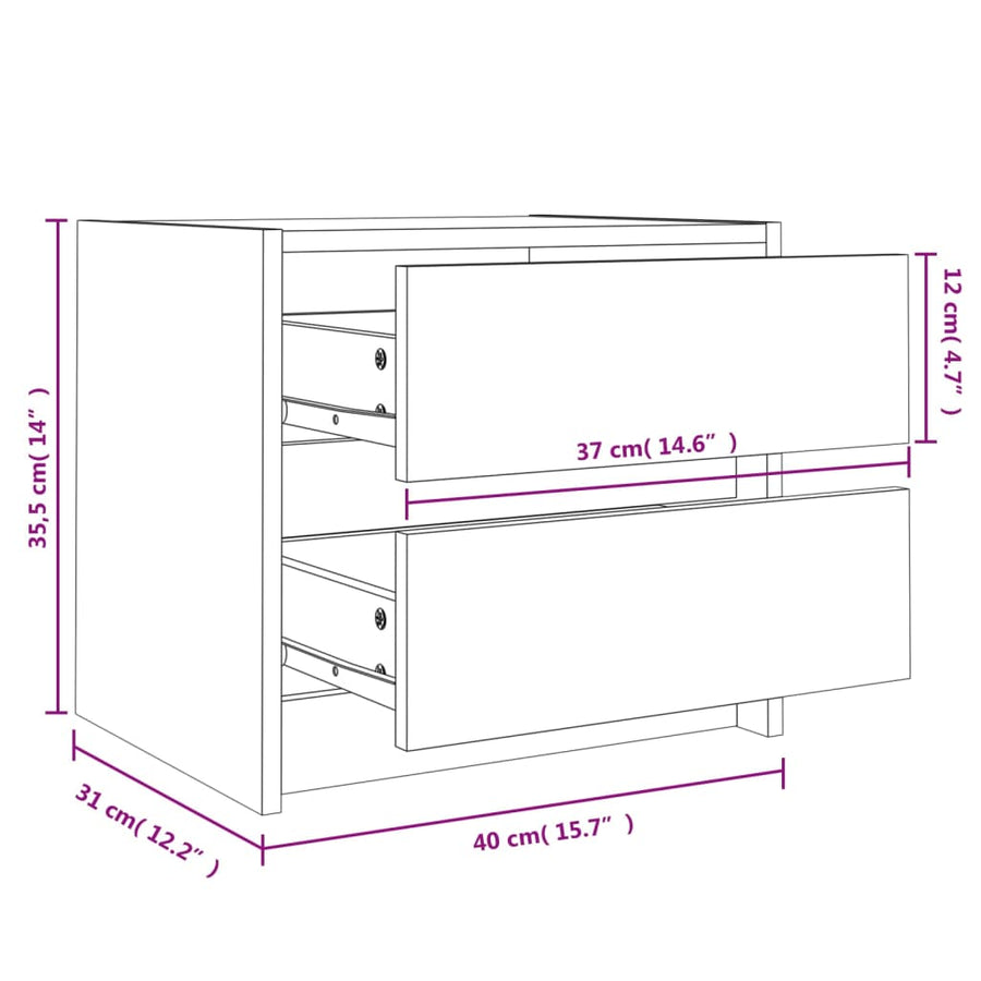Nachtkastjes 2 St 40X31X35,5 Cm Massief Grenenhout Wit