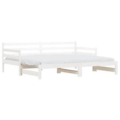 Slaapbank met onderschuifbed 90x200 cm massief grenenhout wit