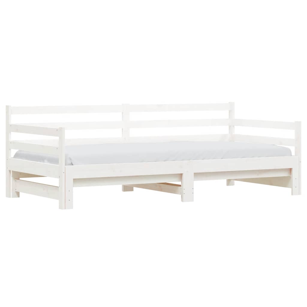 Slaapbank met onderschuifbed 90x200 cm massief grenenhout wit