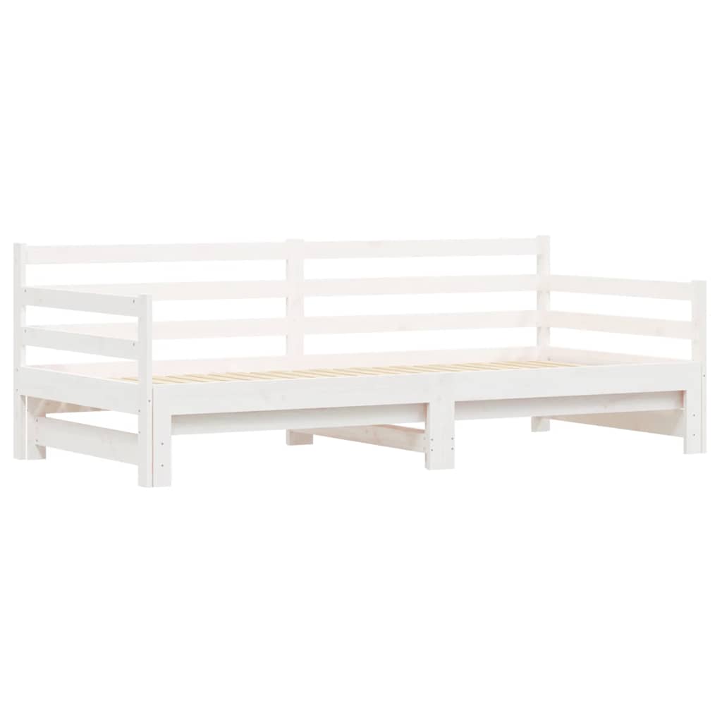 Slaapbank met onderschuifbed 90x200 cm massief grenenhout wit
