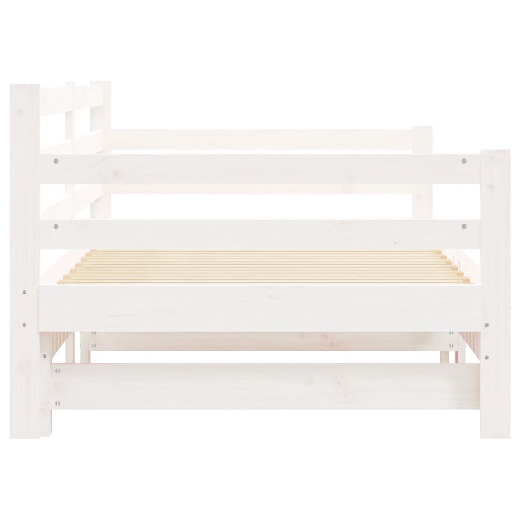 Slaapbank met onderschuifbed 90x200 cm massief grenenhout wit