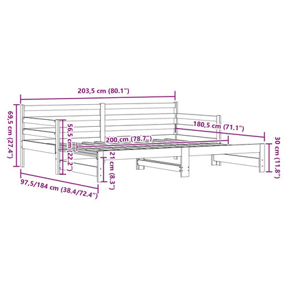 Slaapbank met onderschuifbed 90x200 cm massief grenenhout wit