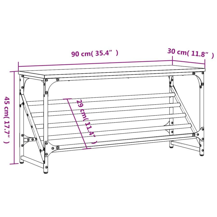 Schoenenrek Bewerkt Hout Kleurig 90 x 30 x 45 cm Sonoma eiken