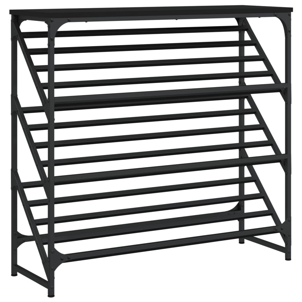 Schoenenrek Bewerkt Hout 90 x 30 x 85 cm Zwart
